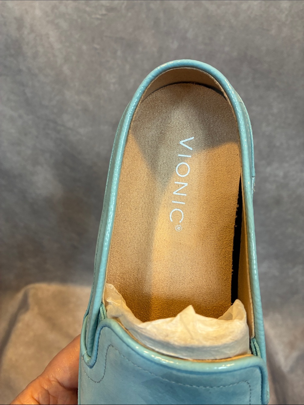 Vionic Women’s Slip-On Mules in Light Blue Nubuck Leather - Picture 3 of 8
